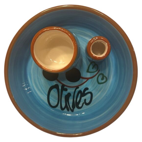 Naturally Med Olive Dish Ceramic Blue & Terracotta Tapas Serving Tray Host Gift - Picture 2 of 10